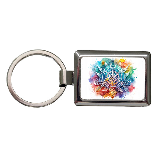 Norse Viking Symbols Watercolor Rectangle Metal Keychain