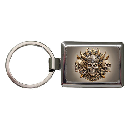 Norse Viking Symbols With Skulls Rectangle Metal Keychain