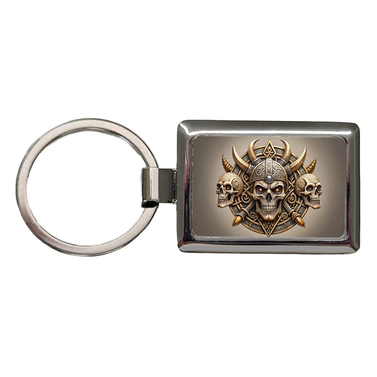 Norse Viking Symbols With Skulls Rectangle Metal Keychain