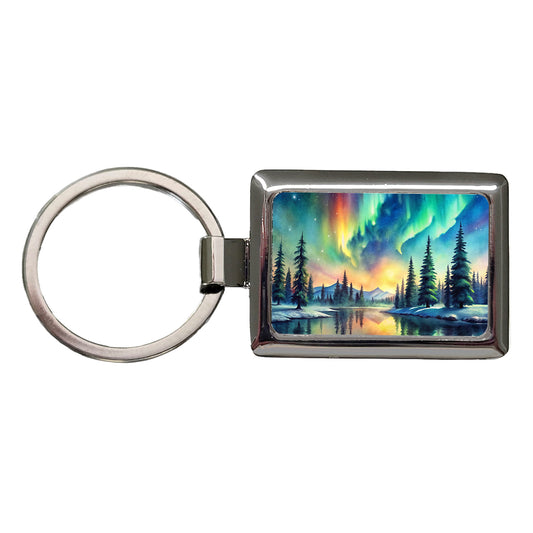 Northern Lights Watercolor Beautiful Rectangle Metal Keychain