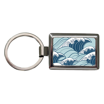 Ocean Waves Japanese Style Rectangle Metal Keychain