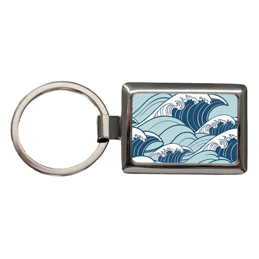 Ocean Waves Japanese Style Rectangle Metal Keychain