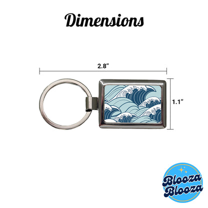 Ocean Waves Japanese Style Rectangle Metal Keychain