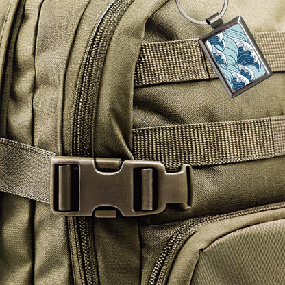 Ocean Waves Japanese Style Rectangle Metal Keychain