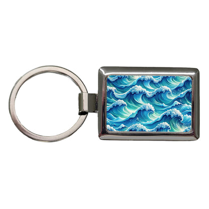 Ocean Waves Painting Rectangle Metal Keychain