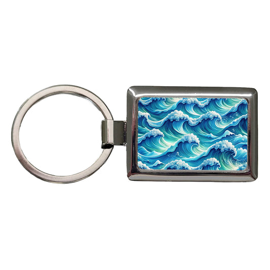 Ocean Waves Painting Rectangle Metal Keychain