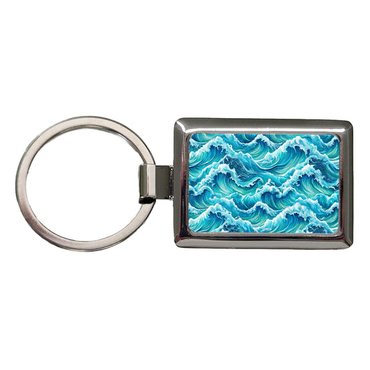 Ocean Waves Pattern Rectangle Metal Keychain