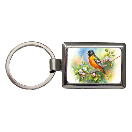 Oriole In Tree Bird Watercolor Rectangle Metal Keychain