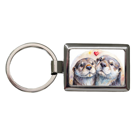 Otters In Love Heart Valentine's Day Rectangle Metal Keychain