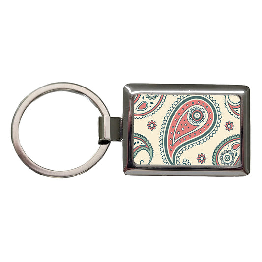 Paisley Pattern Rectangle Metal Keychain
