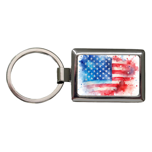 Patriotic American Flag USA Watercolor Rectangle Metal Keychain