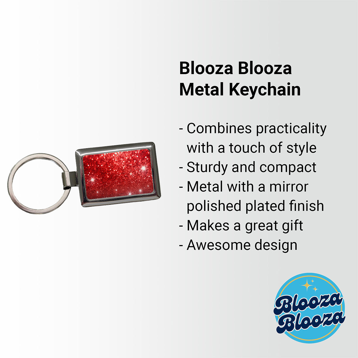 Red Faux Glitter Rectangle Metal Keychain