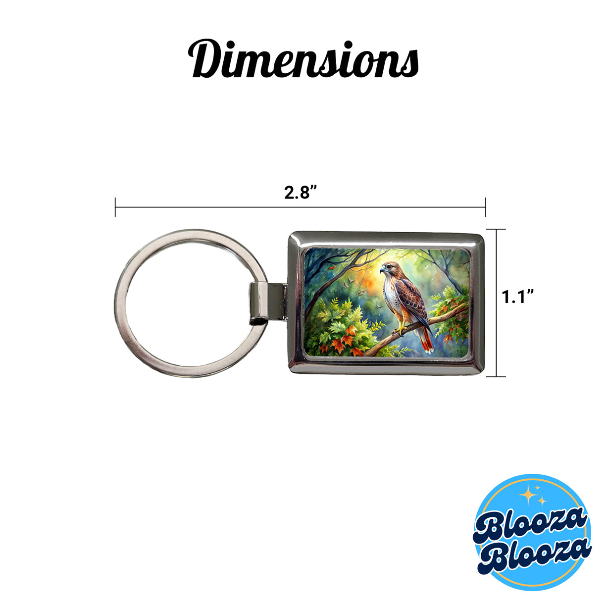 Red-tailed Hawk Raptor Bird Of Prey In Tree Watercolor Rectangle Metal Keychain