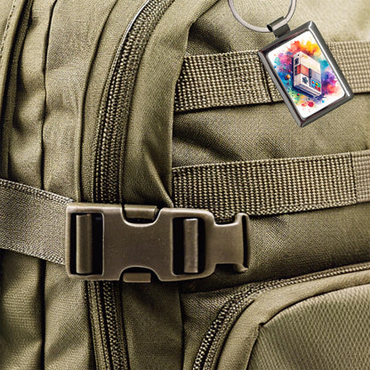 Retro Arcade Console System Watercolor Rectangle Metal Keychain