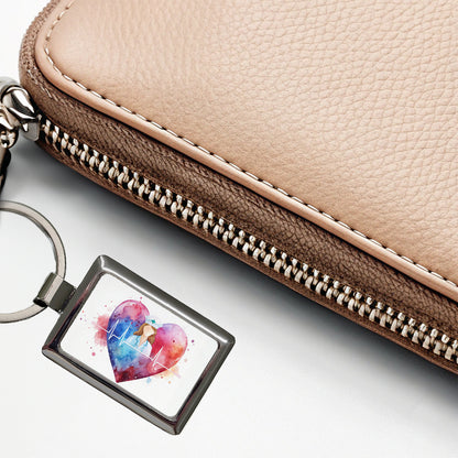 RN Nurse Life Pulse Heart Beat Watercolor Rectangle Metal Keychain