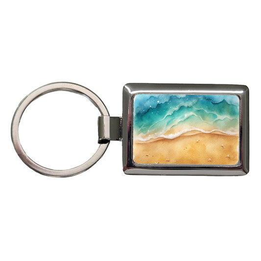 Sandy Tranquil Ocean Beach Rectangle Metal Keychain