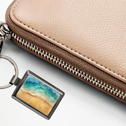 Sandy Tranquil Ocean Beach Rectangle Metal Keychain
