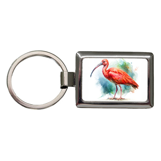Scarlet Ibis Bird Watercolor Rectangle Metal Keychain
