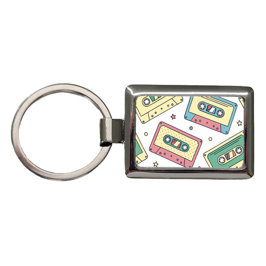 Scattered Cassette Tapes Rectangle Metal Keychain