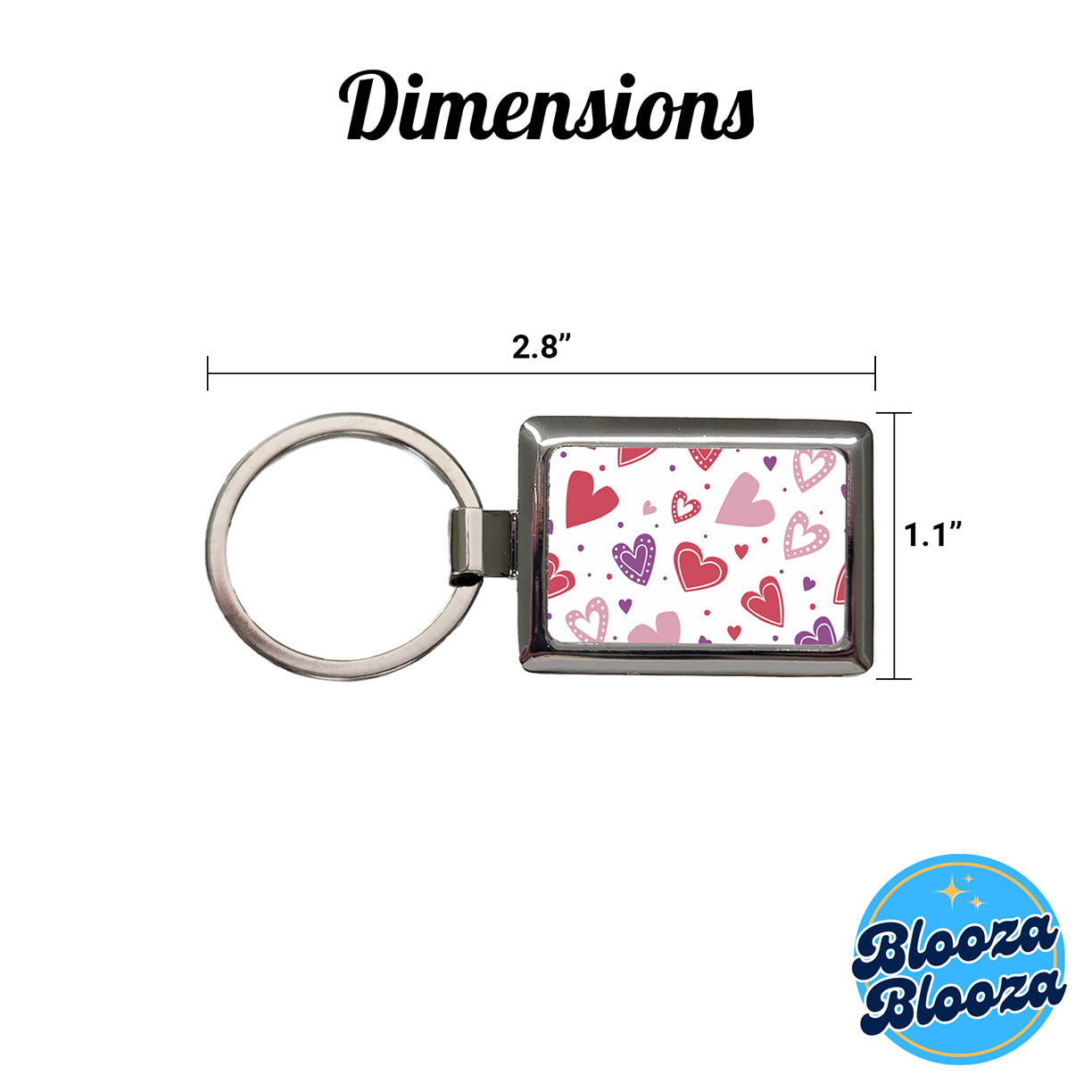 Scattered Hearts Bright Red Pink Purple Love Rectangle Metal Keychain