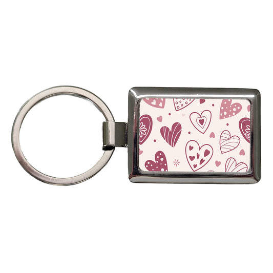 Scattered Hearts Love Valentine's Day Rectangle Metal Keychain