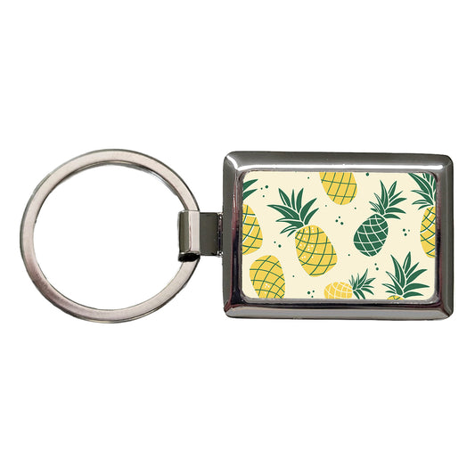 Scattered Tropical Pineapples Rectangle Metal Keychain