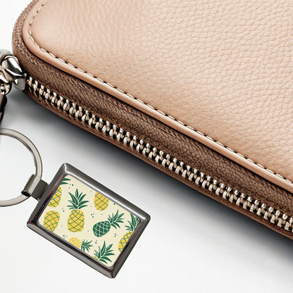 Scattered Tropical Pineapples Rectangle Metal Keychain