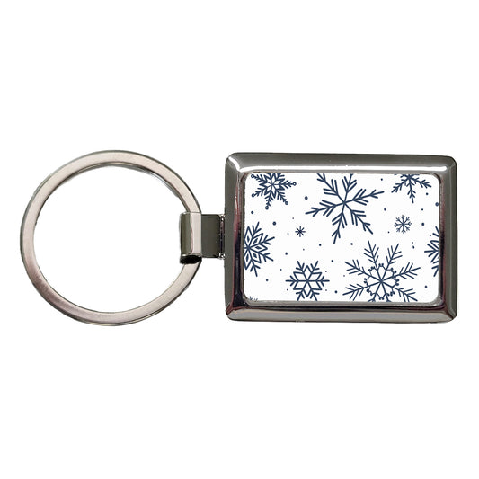 Scattered Snowflakes Winter Christmas Rectangle Metal Keychain