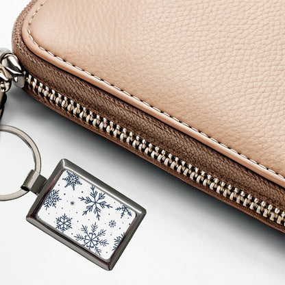 Scattered Snowflakes Winter Christmas Rectangle Metal Keychain