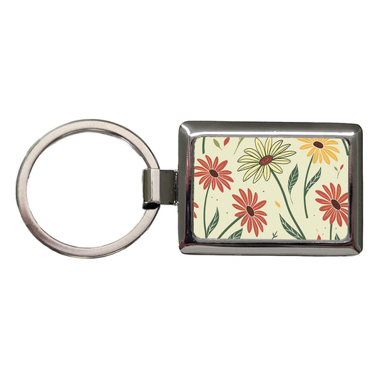 Scattered Sunflowers Sketch Rectangle Metal Keychain