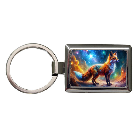 Sci-fi Fantasy Fox In Space Nebula Background Rectangle Metal Keychain