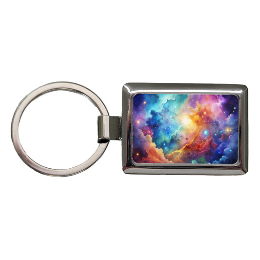 Sci-fi Fantasy Space Nebula Rainbow Watercolor Rectangle Metal Keychain