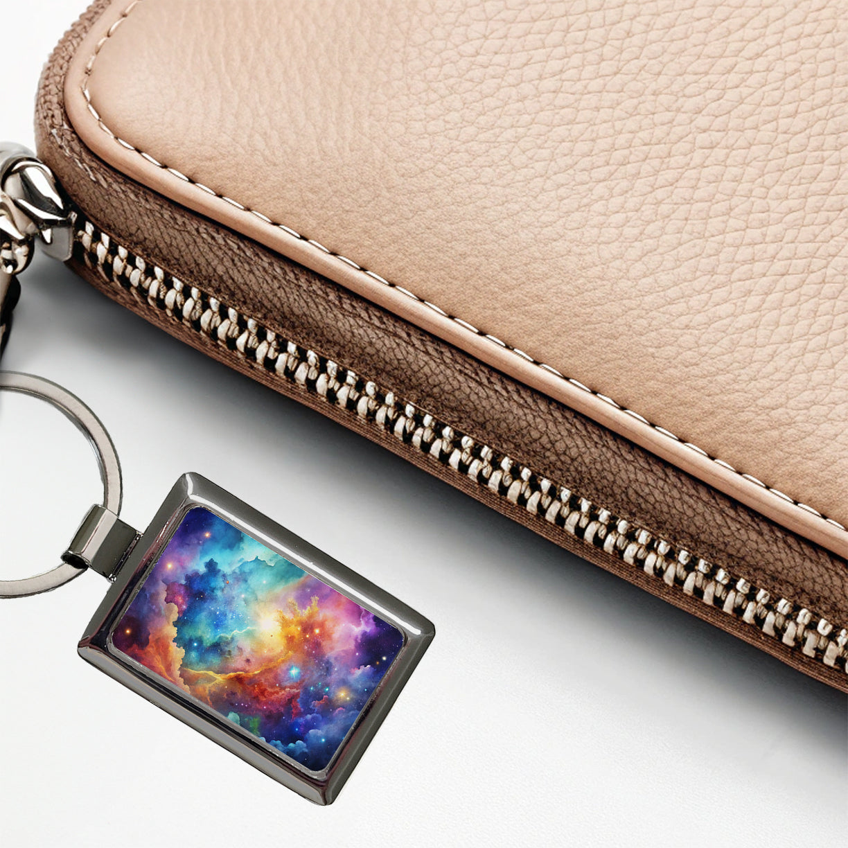 Sci-fi Fantasy Space Nebula Rainbow Watercolor Rectangle Metal Keychain