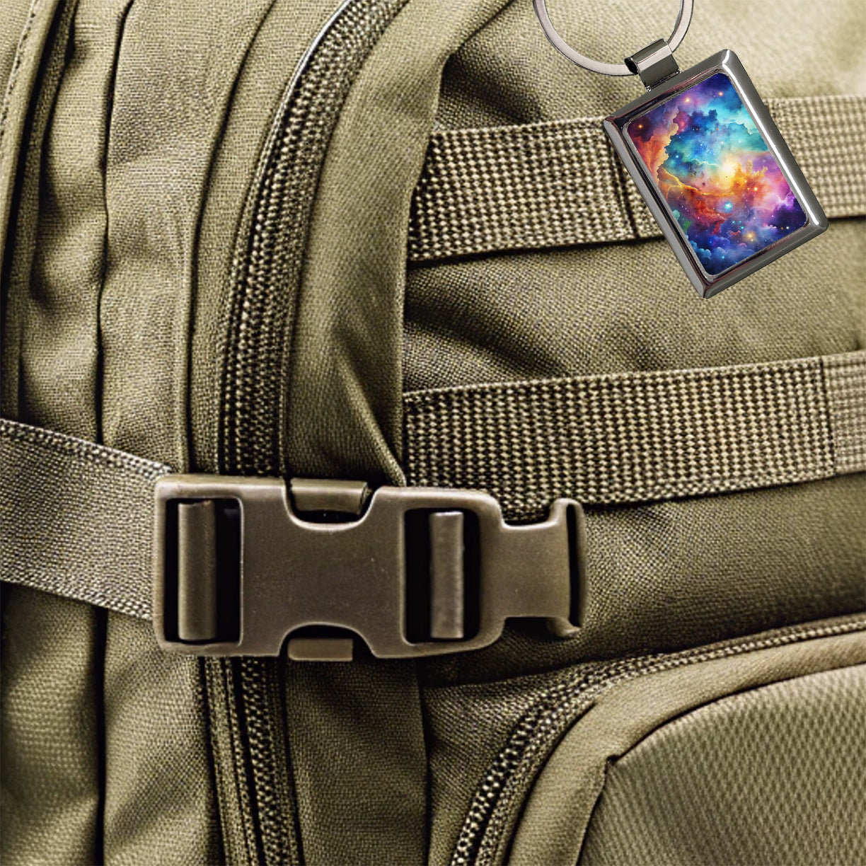 Sci-fi Fantasy Space Nebula Rainbow Watercolor Rectangle Metal Keychain