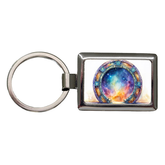 Sci-fi Gate Portal To The Stars Galaxies Watercolor Rectangle Metal Keychain