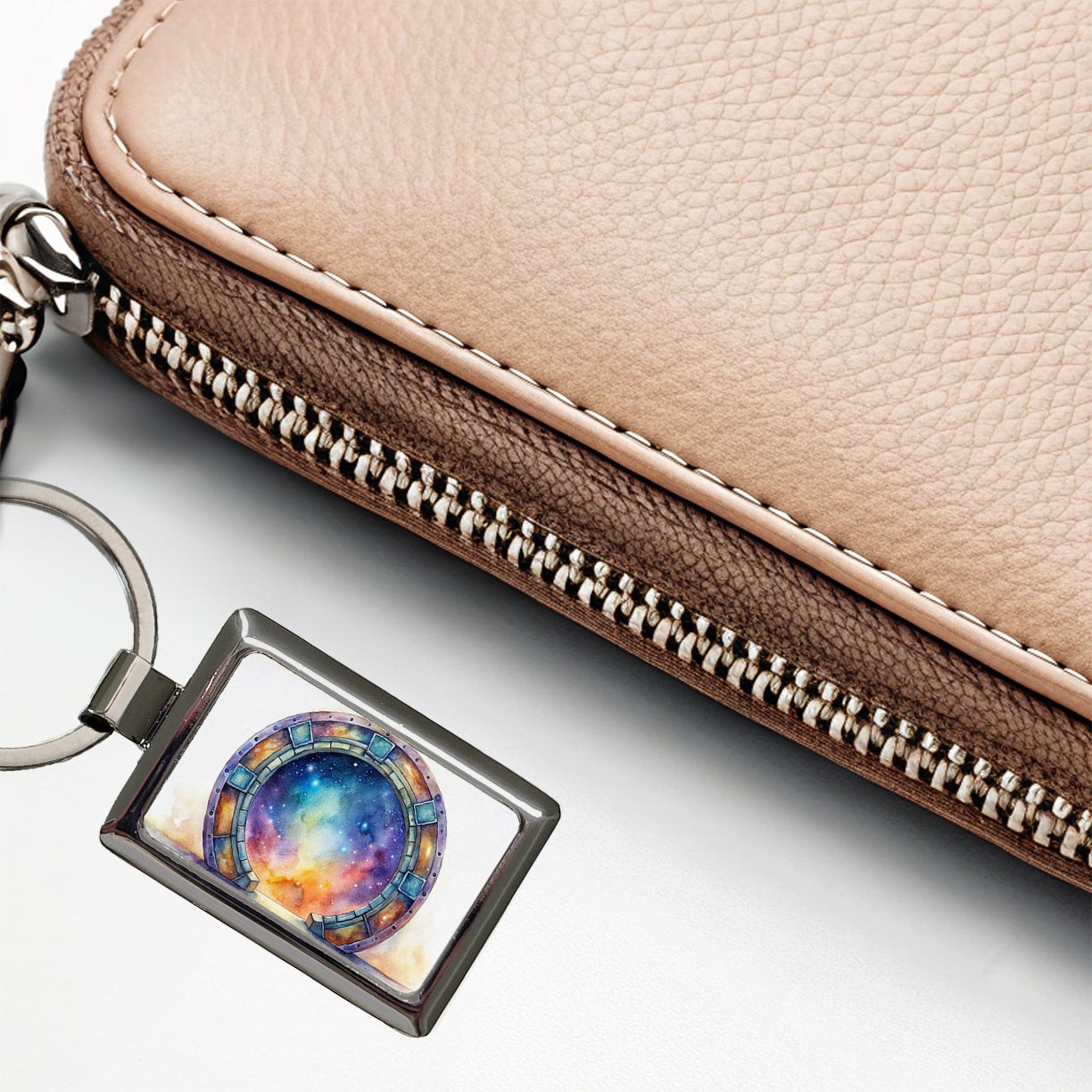 Sci-fi Gate Portal To The Stars Galaxies Watercolor Rectangle Metal Keychain