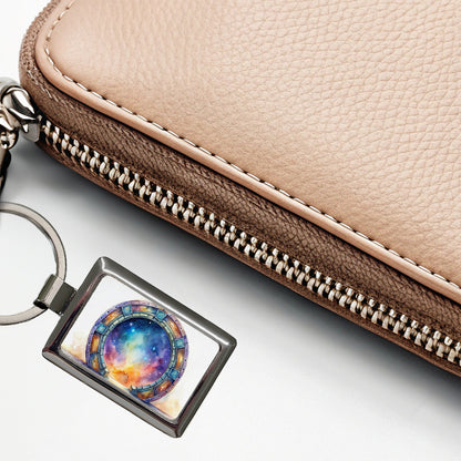 Sci-fi Gate Portal To The Stars Galaxies Watercolor Rectangle Metal Keychain