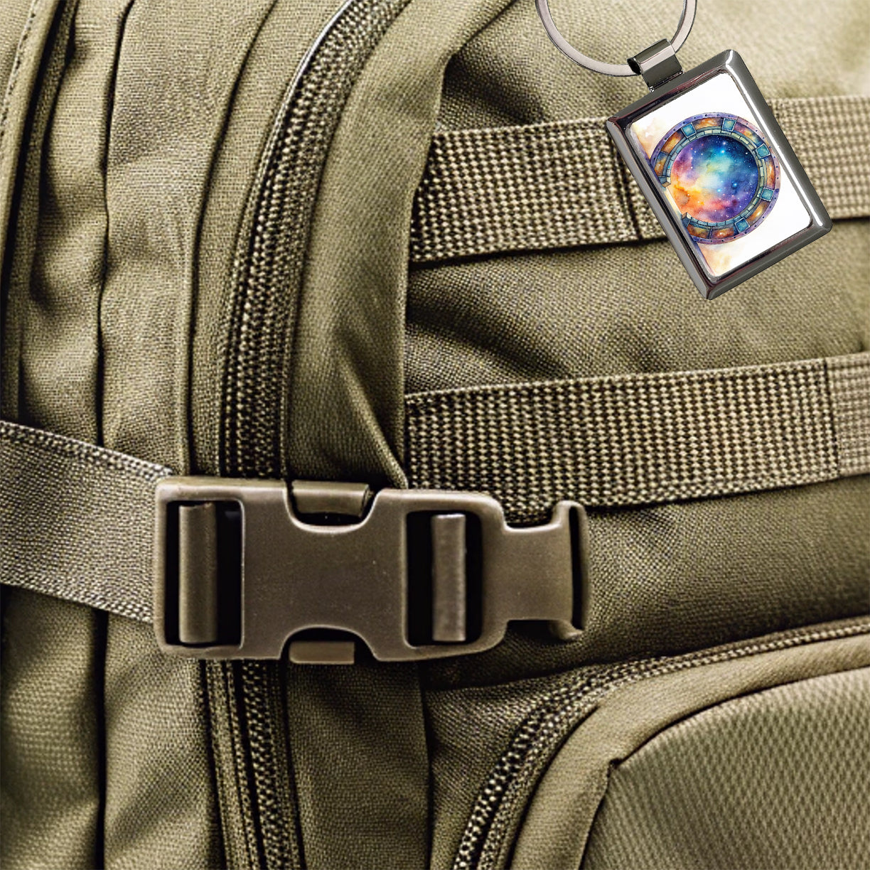 Sci-fi Gate Portal To The Stars Galaxies Watercolor Rectangle Metal Keychain