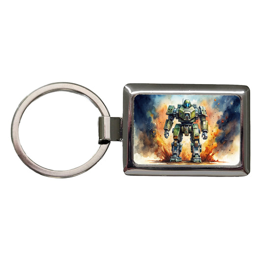 Sci-fi Giant Robot Warrior Mech Watercolor Rectangle Metal Keychain