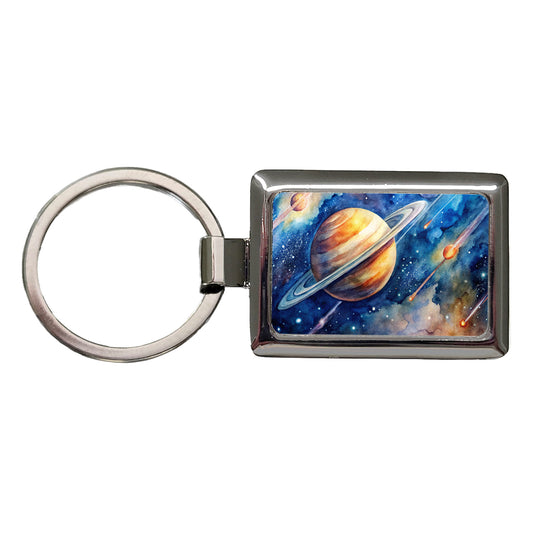 Sci-fi Planet Saturn Meteor Shower Rectangle Metal Keychain