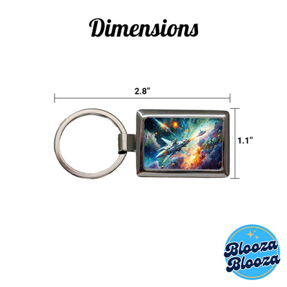 Sci-fi Spaceships Fighting In Space Watercolor Rectangle Metal Keychain