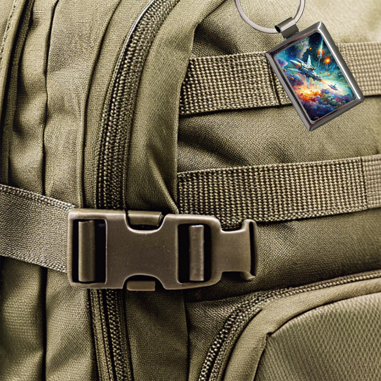Sci-fi Spaceships Fighting In Space Watercolor Rectangle Metal Keychain