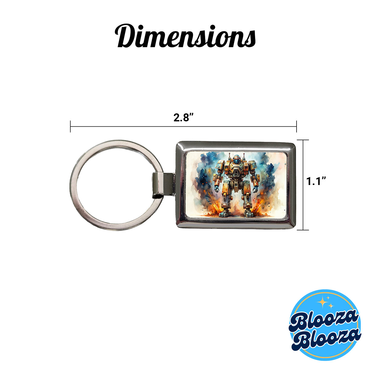 Sci-fi Steampunk Giant Robot Warrior Mech Watercolor Rectangle Metal Keychain