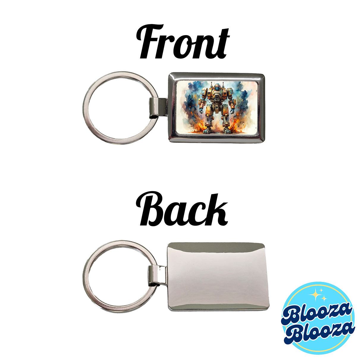 Sci-fi Steampunk Giant Robot Warrior Mech Watercolor Rectangle Metal Keychain