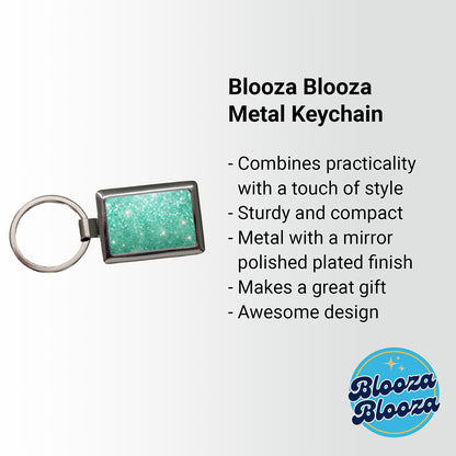 Sea Green Faux Glitter Rectangle Metal Keychain