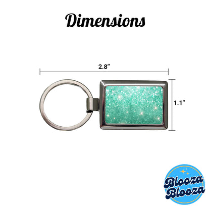 Sea Green Faux Glitter Rectangle Metal Keychain