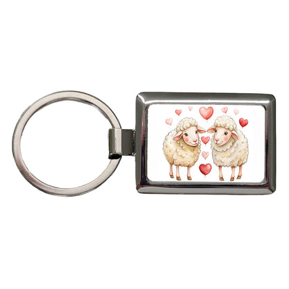 Sheep In Love With Hearts Valentine's Day Rectangle Metal Keychain