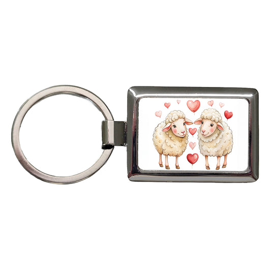 Sheep In Love With Hearts Valentine's Day Rectangle Metal Keychain