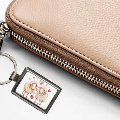 Sheep In Love With Hearts Valentine's Day Rectangle Metal Keychain