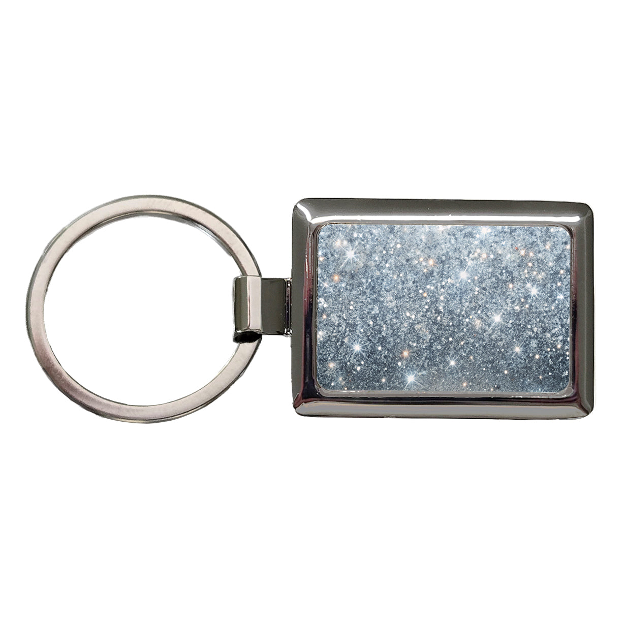 Silver Faux Glitter Rectangle Metal Keychain